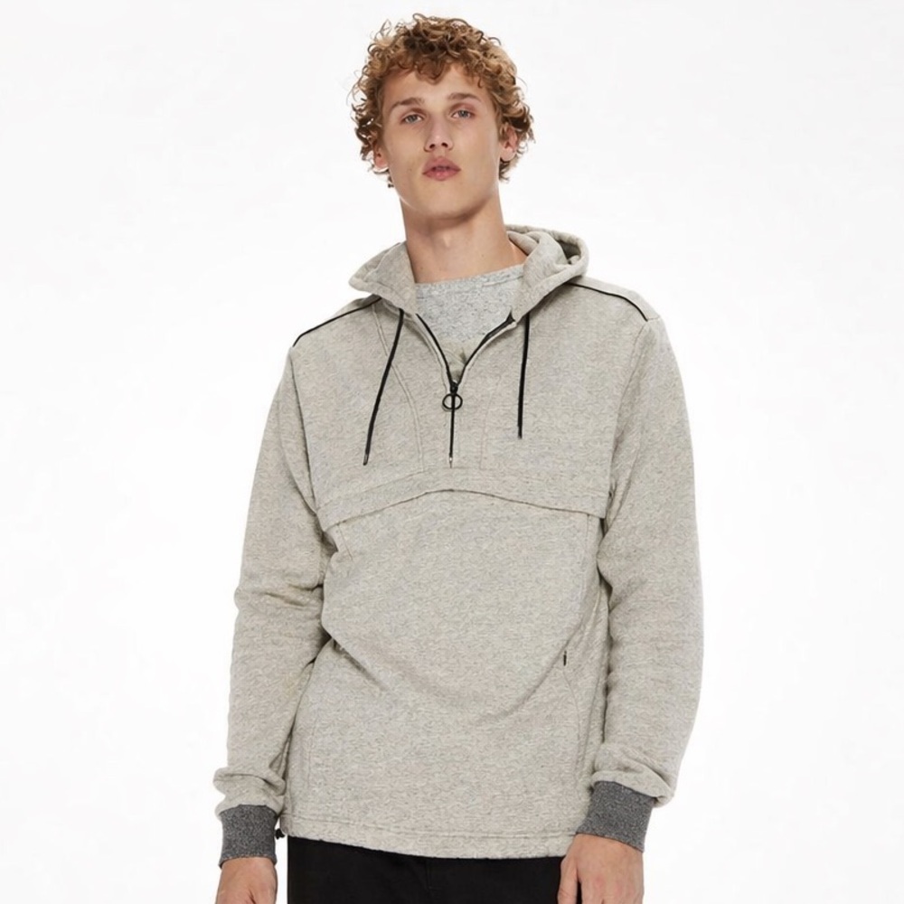 Scotch & Soda Small Men’s Gray Hooded Pullover with Black Accents.
